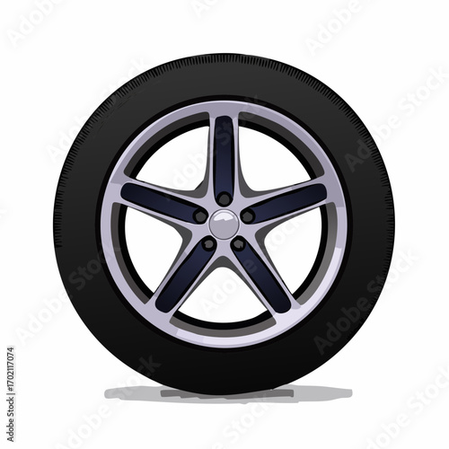 Roue de voiture entière vue de profil, pneu, jante, arrière plan blanc