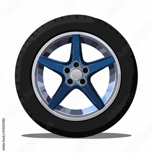 Roue de voiture entière vue de profil, pneu, jante, arrière plan blanc