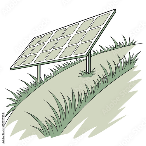 A single solar panel stands on a grassy hill capturing the sun s energy for a sustainable future