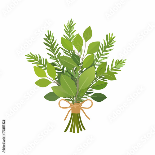 Bouquet garni, thym, laurier, fond blanc