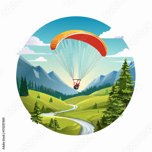 Parachutiste, nature , vallée, montagne, ciel bleu, sports extrême