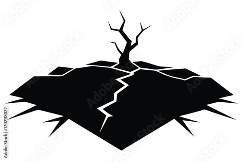 ground crack black and white silhouette