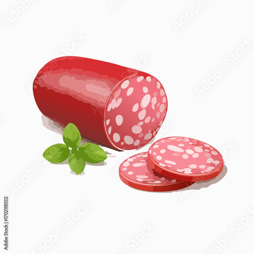 Salami tranché, saucisson, arrière plan blanc