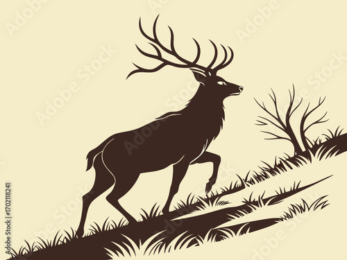 Deer Silhouette in Nature – Wild Animal Vector for Forest and Wildlife Art