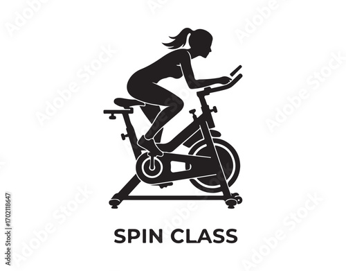 A woman is seen in silhouette, riding a stationary exercise bike, which is a piece of gym equipment for fitness.