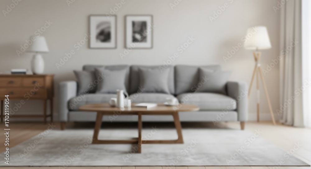 Fototapeta premium modern living room background with blurred sofa and coffee table