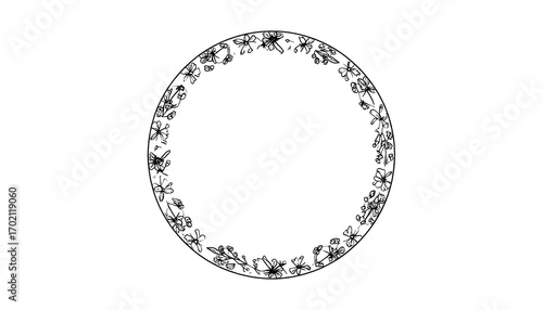 Circular floral frame design with intricate detailing, creating a delicate and elegant border.