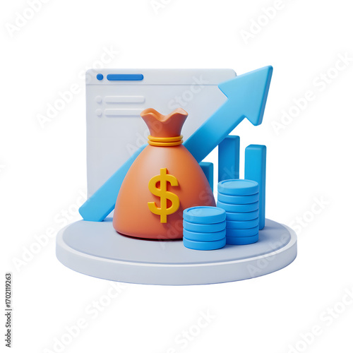 3D Illustration of Financial Growth and Investment