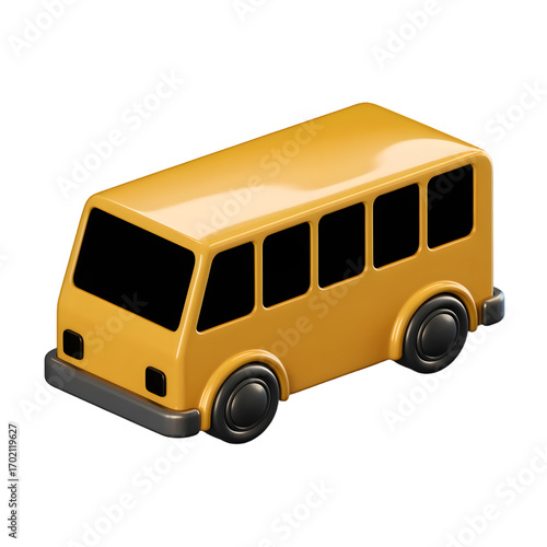 3D Rendered Cartoon Yellow School Bus Icon