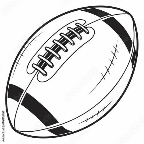 Black and White Detailed Illustration of an American Football
