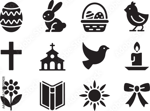 Happy Easter icons celebration spring holiday fun