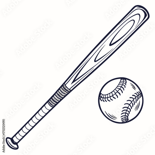 Baseball Glove and Ball Outlined Sports Equipment Illustration