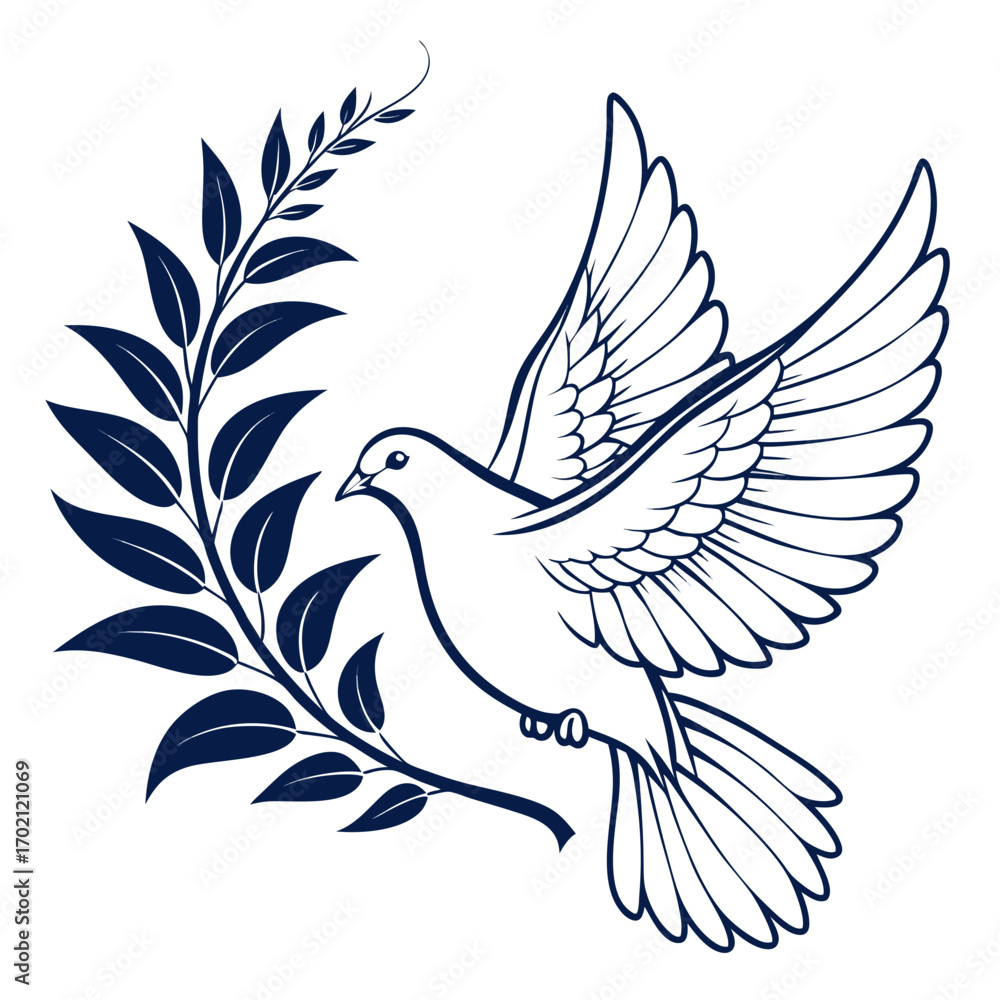 Obraz premium Graceful Dove Illustration with Olive Branch Symbolizing Peace, Hope, and Serenity