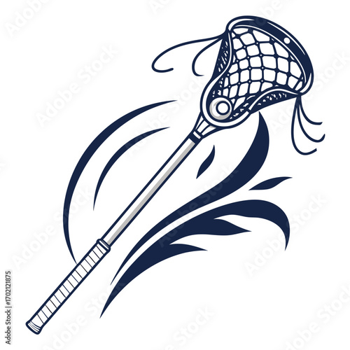 Lacrosse Stick with Dynamic Swirls Graphic Element