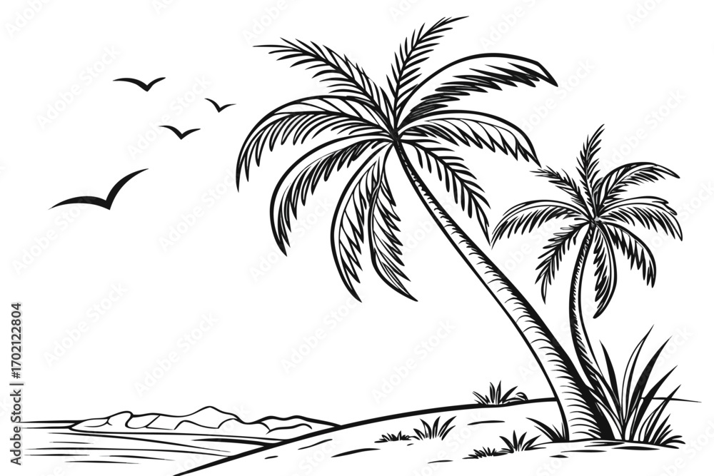 Obraz premium AdTropical Palm Tree Silhouette Vector Background
