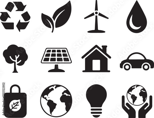 Eco friendly lifestyle icons for sustainable living