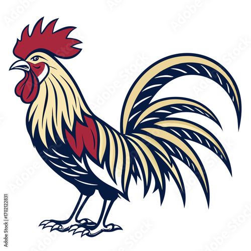 Majestic Rooster Graphic Design Illustration in Bold and Vibrant Colors