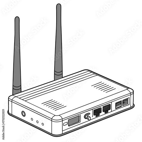 Wireless Router Illustration Black and White Line Art for Network Design