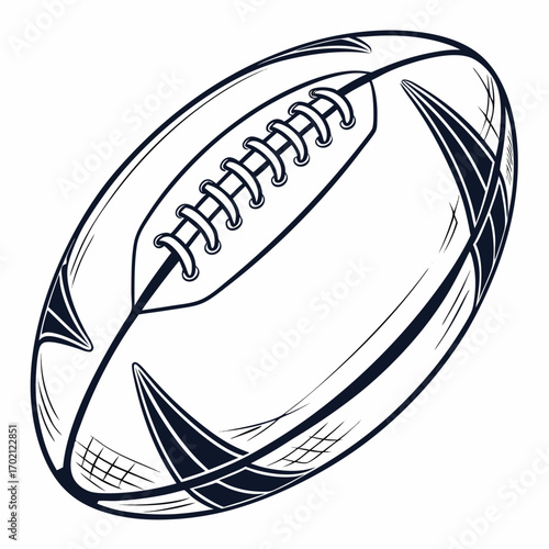 Black and white illustration of a classic oval-shaped rugby ball