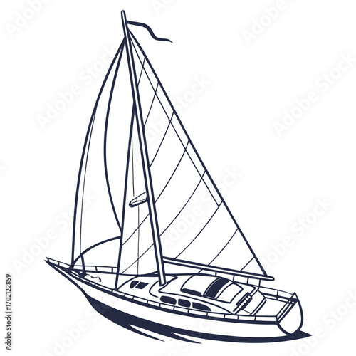 Stylized outline sketch of a sailing yacht on the water for nautical travel
