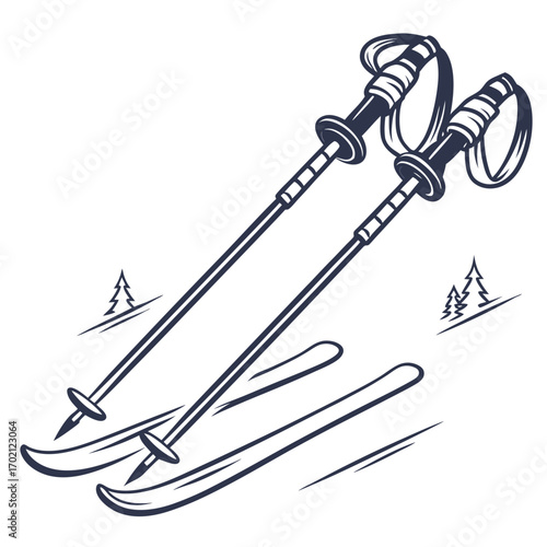 Vintage winter sport emblem featuring crossed ski poles and skis