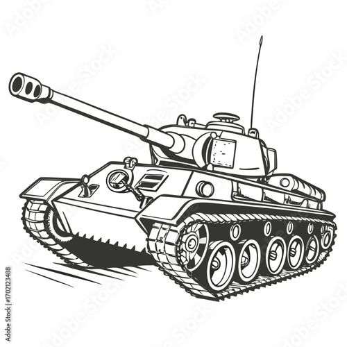 Military Tank Illustration of Armored Combat Vehicle in Action