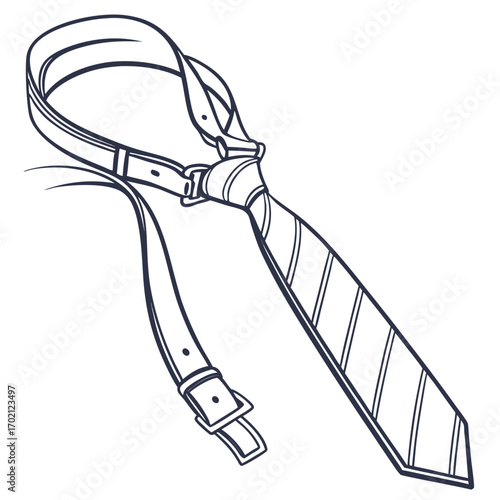 Hand-drawn sketch of a striped necktie with a collar buckle strap