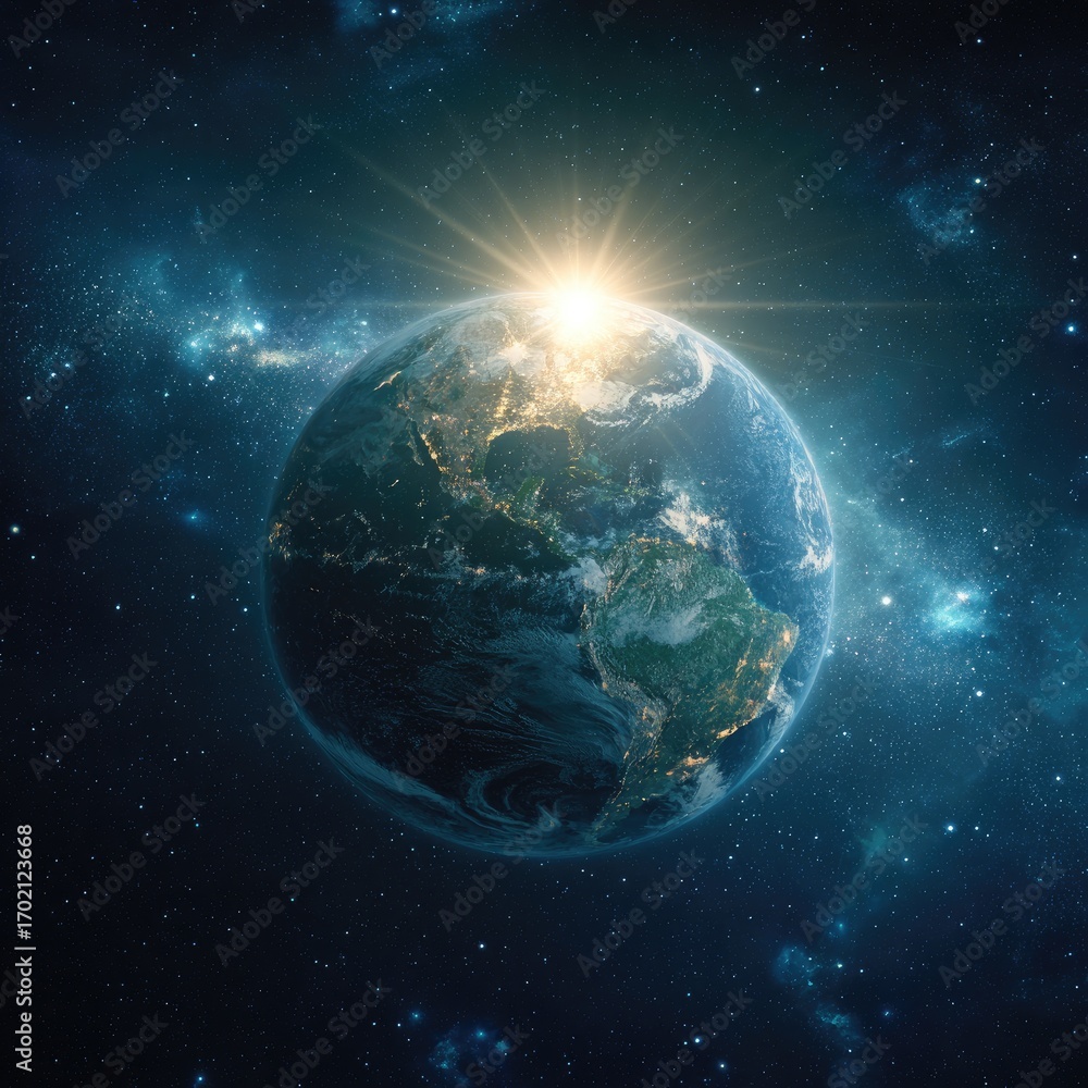 Fototapeta premium Earth from space, sunburst