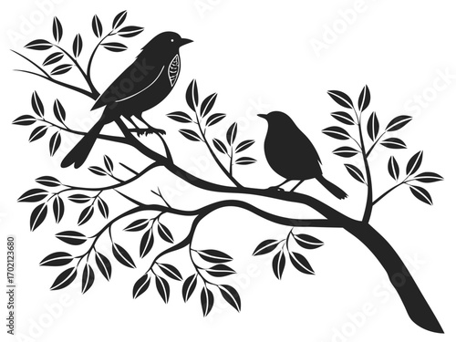 Birds on Tree Branch Silhouette Vector Design