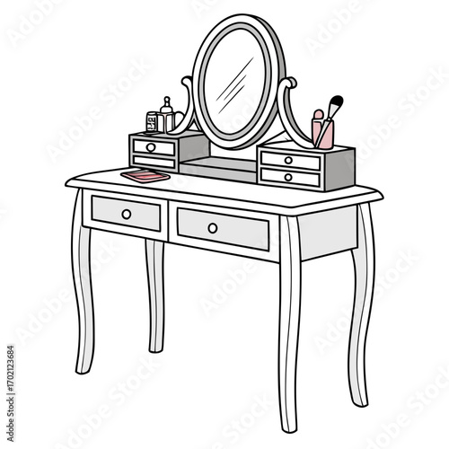 Elegant Vanity Table with Mirror and Drawers