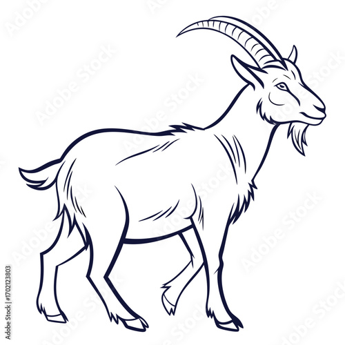 Simple black and white line art illustration of a proud standing goat