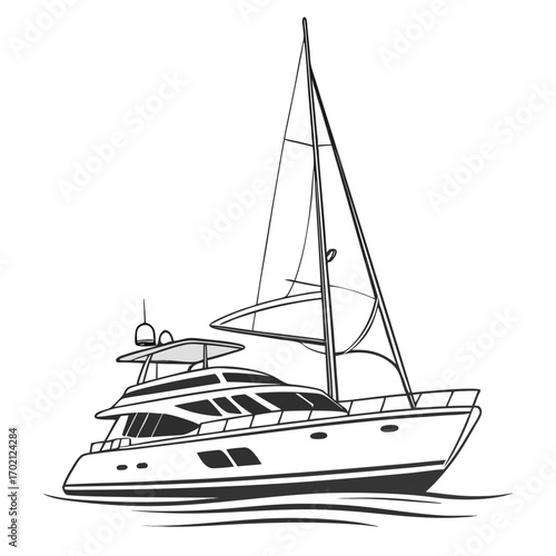 Vector Illustration Concept of a Sleek Luxury Yacht Designed for Leisurely Sea Voyages and Aquatic Exploration