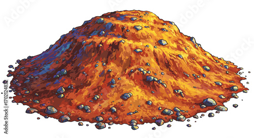 Cartoon Illustration of a Large Pile of Orange Soil and Rocks.