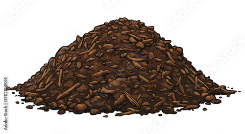 Cartoon Illustration of a Pile of Dark Brown Soil.