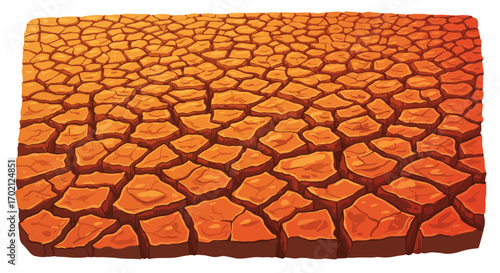 Cartoon Illustration of Cracked Dry Earth Surface Orange and Brown Tones.