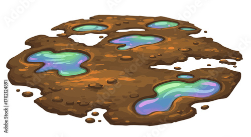 Cartoon Mud Patch with Puddles of Water Illustration.