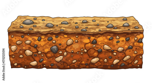 Cartoon Soil Profile with Rocks and Distinct Layers.