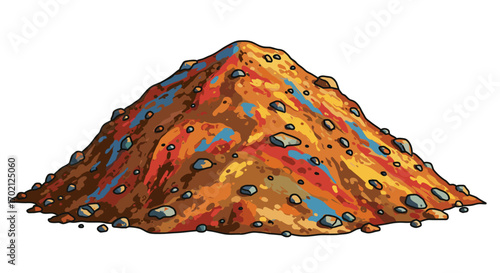 Colorful Cartoon Pile of Dirt and Rocks Illustration.