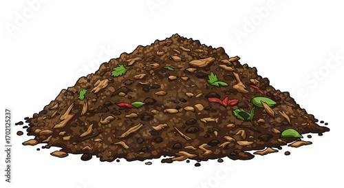 Pile of Compost with Leaves and Twigs Illustration.