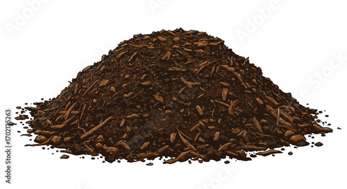 Pile of Dark Brown Mulch with Wood Chips and Soil.