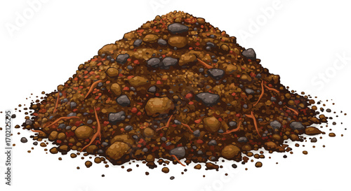 Pile of Soil with Rocks and Roots Illustration.