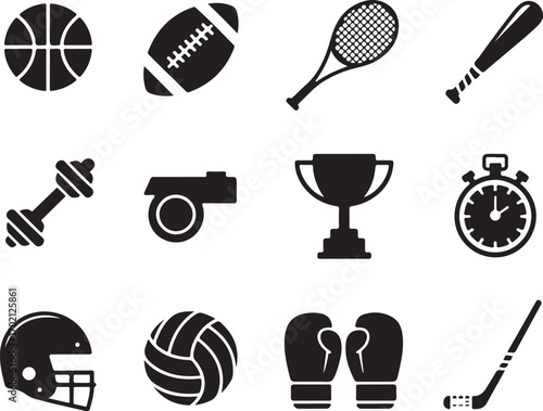 Sports icons set with diverse athletic gear
