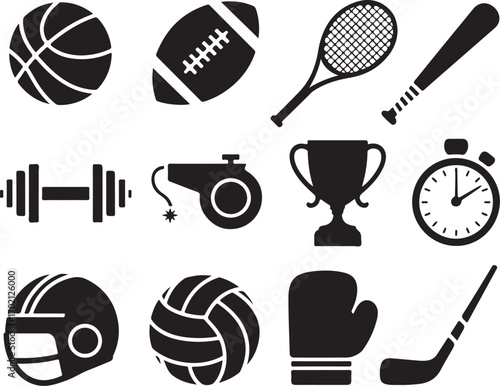 Exciting sports equipment icons for athletic designs