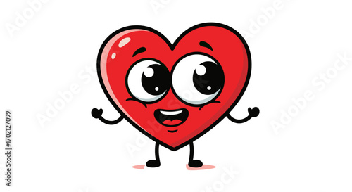 A Cute Cartoon Heart Character with Big Expressive Eyes and a Smiling Mouth is Dancing and Waving its Arms Cheerfully