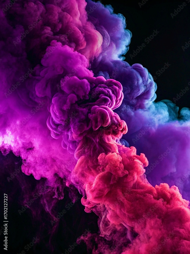 Fototapeta premium Abstract blue and pink smoke steam moves on a black background