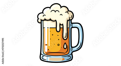 Refreshing Frothy Beer Mug With Golden Bubbles And Cascading Foam In A Tall Glass Container Perfect For Summer Celebrations And Casual Gatherings