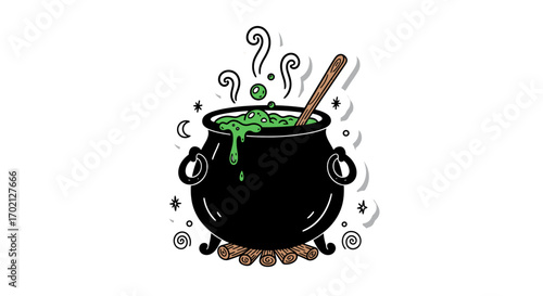 Bubbling Cauldron of Mystical Brews and Enchanted Potions Simmering with Magical Ingredients Under a Starry Night Sky