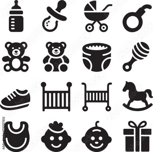 Baby icons set for new arrival celebration design
