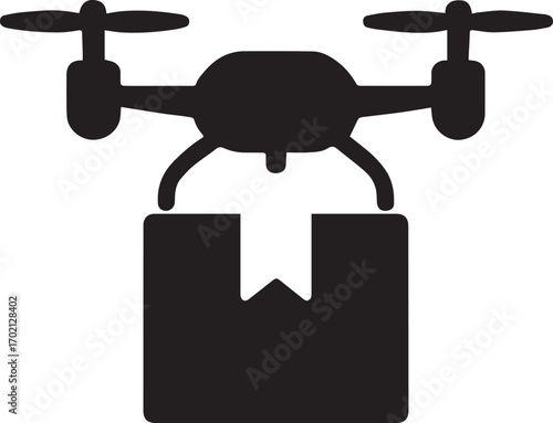 A black silhouette icon of a drone carrying a package, representing delivery and logistics.