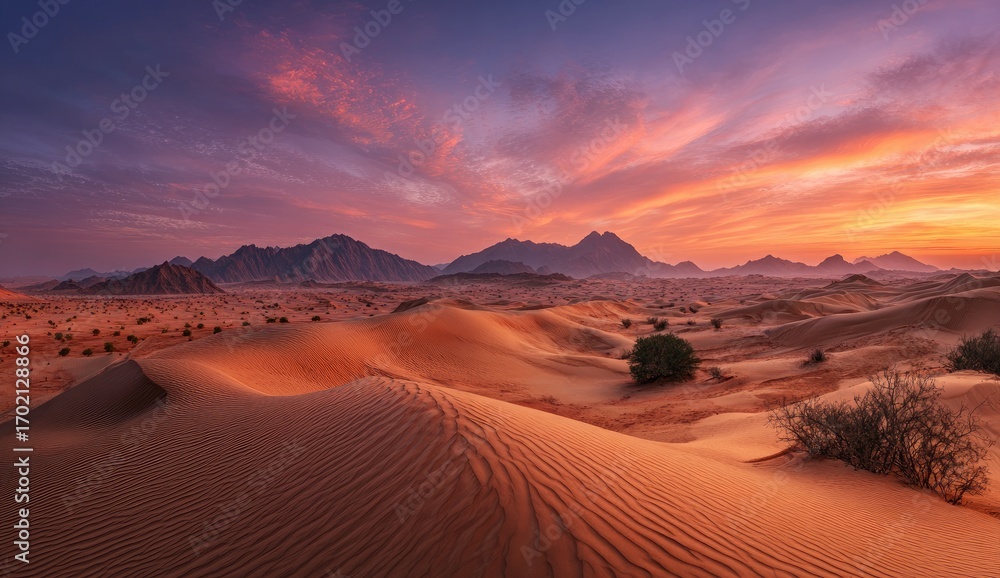 Fototapeta premium Desert sunset panorama, dramatic colors